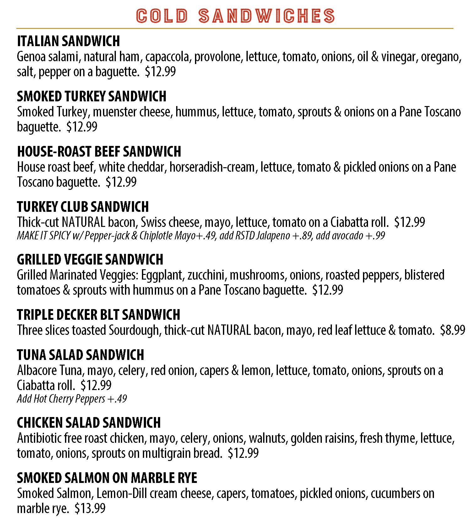 Avon Bakery & Deli Lunch Menu